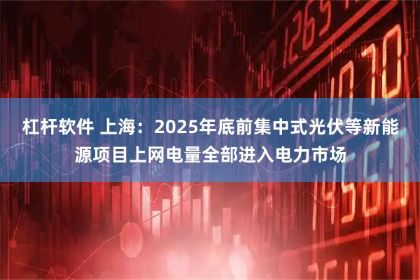杠杆软件 上海：2025年底前集中式光伏等新能源项目上网电量全部进入电力市场